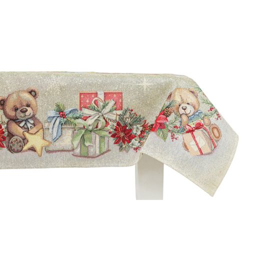 Mackós, karácsonyi asztalterítő, 96x100 cm, ezüst lurex
