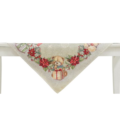 Mackós, karácsonyi asztalterítő, 96x100 cm, ezüst lurex