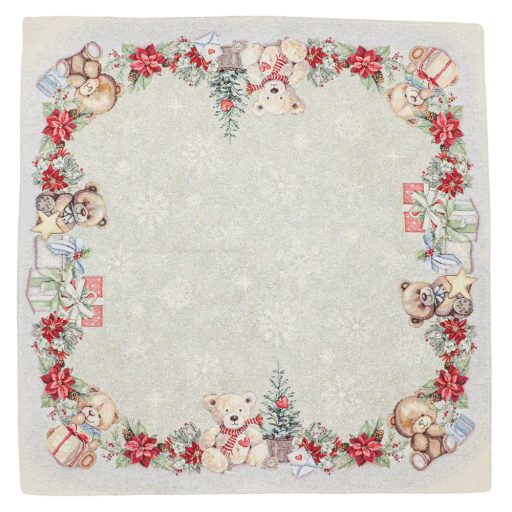 Mackós, karácsonyi asztalterítő, 96x100 cm, ezüst lurex