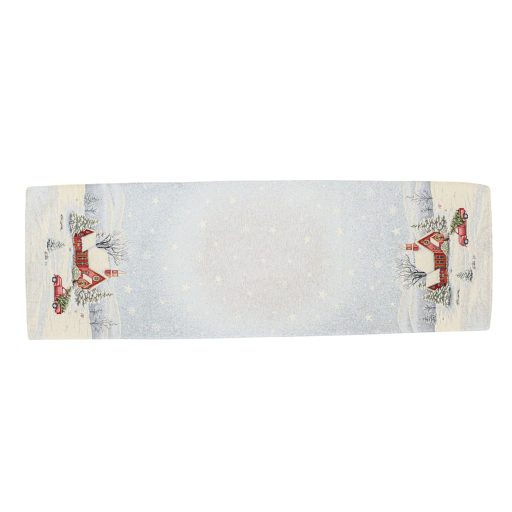 Saint, templomos, piros autós asztali futó, 44x140 cm, ezüst lurex