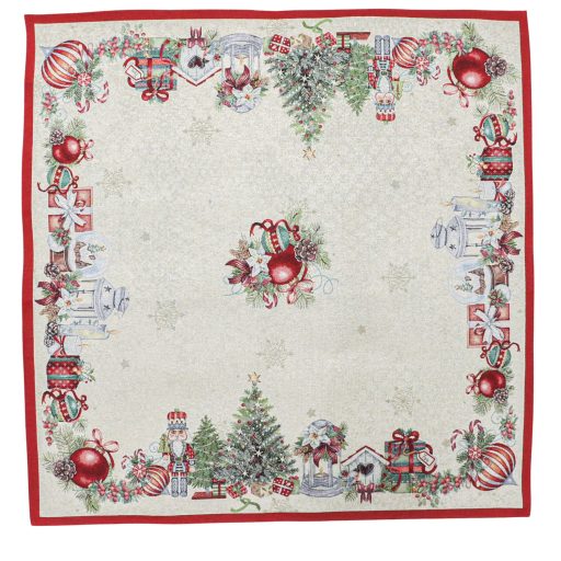 Magic diótörős, piros szélű asztalterítő, 96x100 cm, ezüst lurex