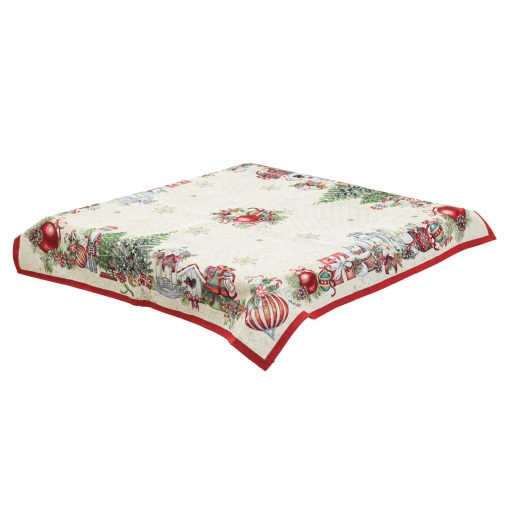 Magic diótörős, piros szélű asztalterítő, 96x100 cm, ezüst lurex