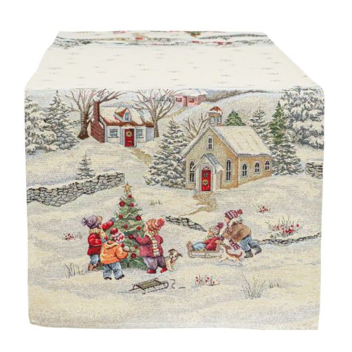 Havas reggel, karácsonyi asztali futó, 37x100 cm, ezüst lurex