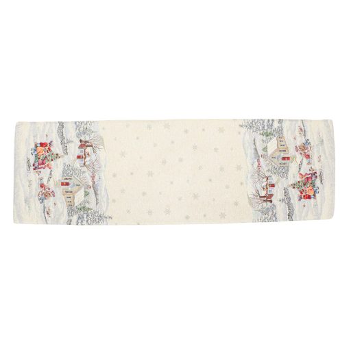 Havas reggel, karácsonyi asztali futó, 44x140 cm, ezüst lurex