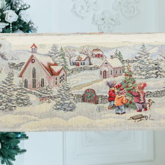   Havas reggel, karácsonyi asztalterítő, 96x100 cm, arany lurex