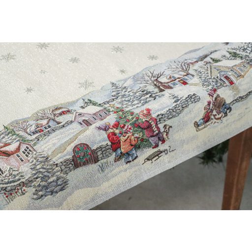 Havas reggel, karácsonyi asztalterítő, 96x100 cm, arany lurex