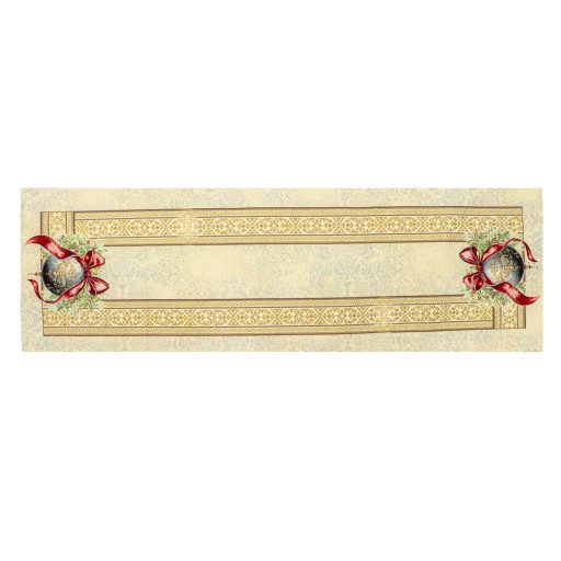 Amira karácsonyi gömbös, piros szalagos asztali futó, 44x140 cm, arany lurex