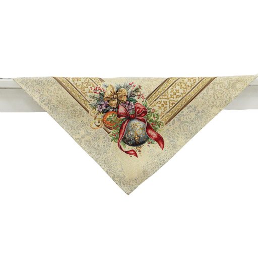 Amira karácsonyi gömbös, piros szalagos asztalterítő, 96x100 cm, arany lurex