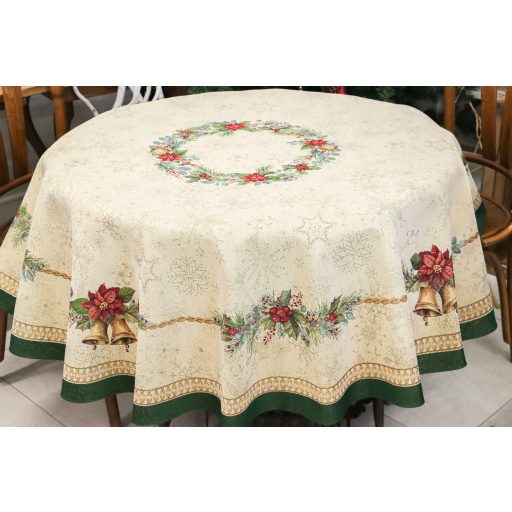 Bells csengős, ünnepi asztalterítő, kör alakú, 160 cm, arany lurex