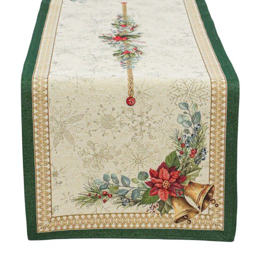 Bells csengős, ünnepi asztali futó, 44x140 cm, arany lurex