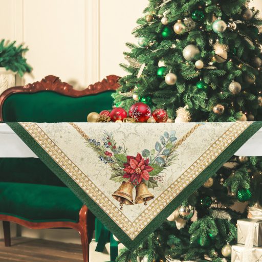 Bells csengős, ünnepi asztalterítő, 96x100 cm, arany lurex