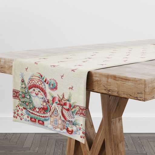 Manós, mézeskalácsos asztali futó, 44x140 cm, ezüst lurex