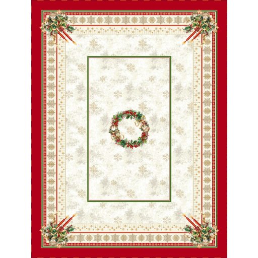 Gyertyás, piros szélű asztalterítő, 137x240 cm, arany lurex