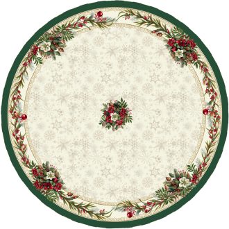   Classic bogyós, zöld szélű asztalterítő, kör alakú, 160 cm, ezüst lurex