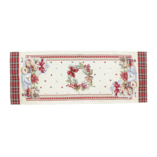 Ünnepi sütis asztali futó, 44x140 cm, ezüst lurex