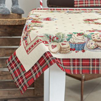 Ünnepi sütis asztalterítő, 96x100 cm, ezüst lurex