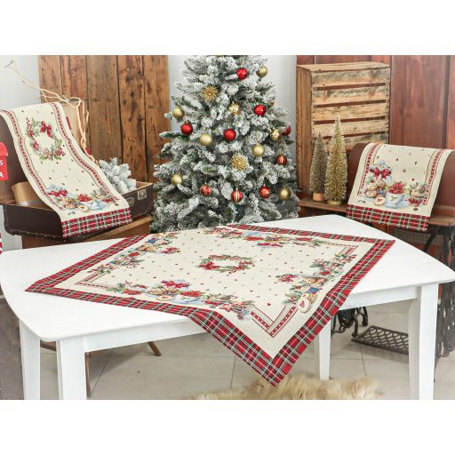 Ünnepi sütis asztalterítő, 96x100 cm, ezüst lurex