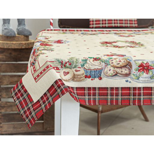 Ünnepi sütis asztalterítő, 96x100 cm, ezüst lurex