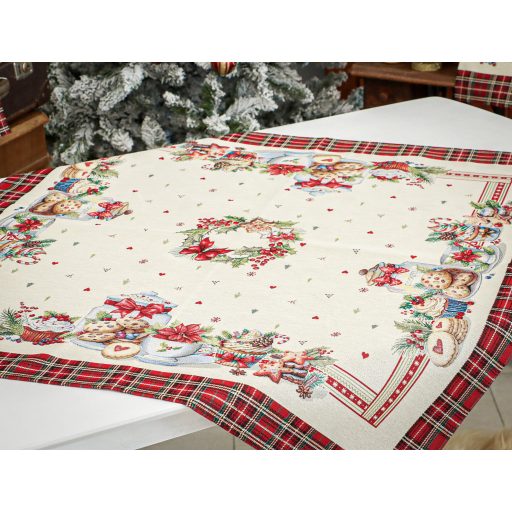 Ünnepi sütis asztalterítő, 96x100 cm, ezüst lurex