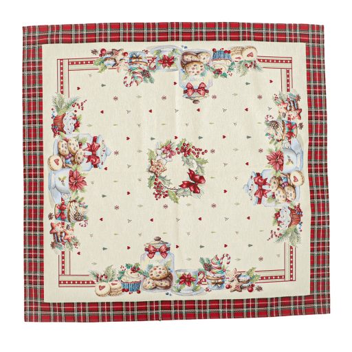 Ünnepi sütis asztalterítő, 96x100 cm, ezüst lurex