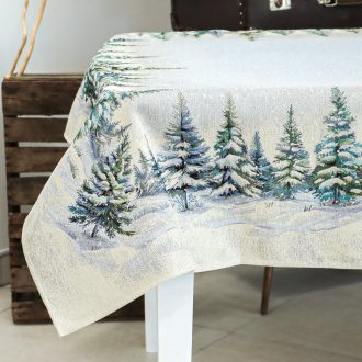 Havas fenyőerdő asztalterítő, 137x180 cm, ezüst lurex