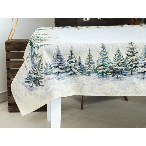 Havas fenyőerdő asztalterítő, 137x180 cm, ezüst lurex