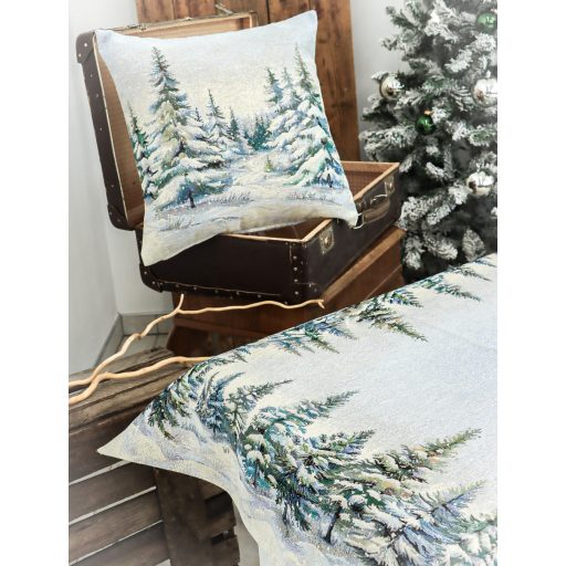 Havas fenyőerdő asztalterítő, 137x240 cm, ezüst lurex