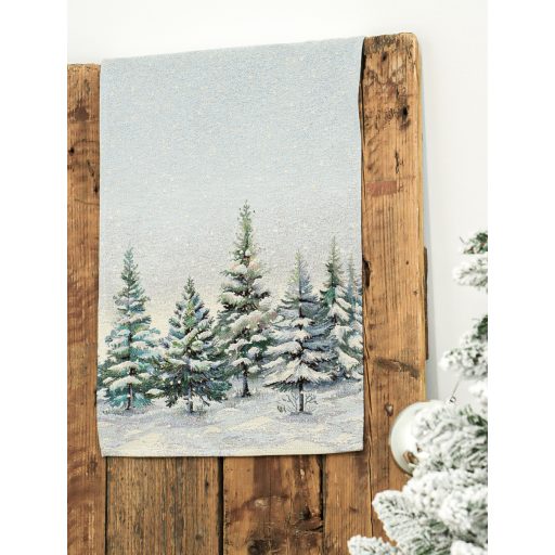 Havas fenyőerdő asztali futó, 44x140 cm, ezüst lurex