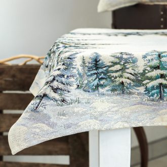 Havas fenyőerdő asztalterítő, 96x100 cm, ezüst lurex