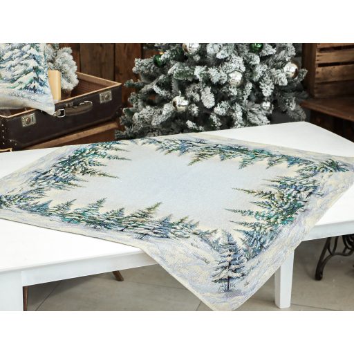 Havas fenyőerdő asztalterítő, 96x100 cm, ezüst lurex