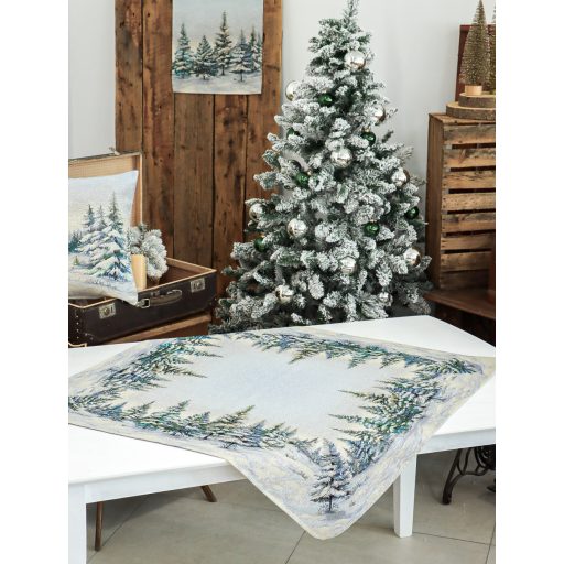 Havas fenyőerdő asztalterítő, 96x100 cm, ezüst lurex