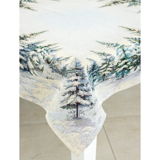 Havas fenyőerdő asztalterítő, 96x100 cm, ezüst lurex