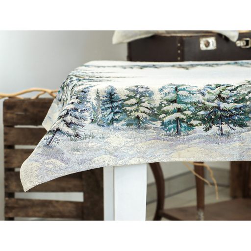 Havas fenyőerdő asztalterítő, 96x100 cm, ezüst lurex
