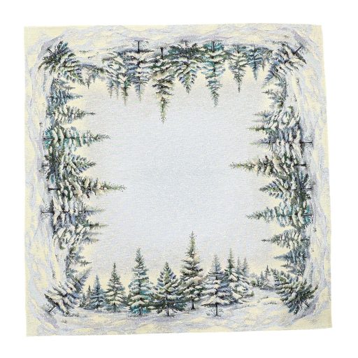 Havas fenyőerdő asztalterítő, 96x100 cm, ezüst lurex