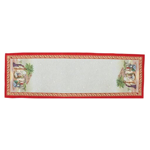 Betlehemi, piros szélű asztali futó, 37x100 cm, arany lurex