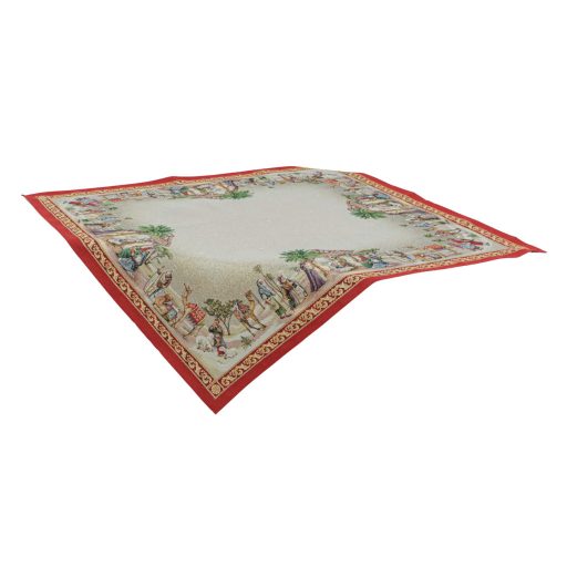 Betlehemi, piros szélű asztalterítő, 96x100 cm, arany lurex