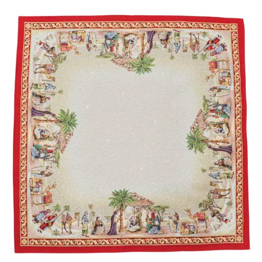 Betlehemi, piros szélű asztalterítő, 96x100 cm, arany lurex