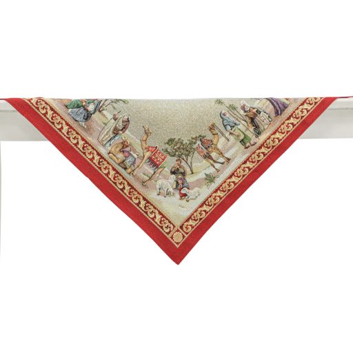 Betlehemi, piros szélű asztalterítő, 96x100 cm, arany lurex