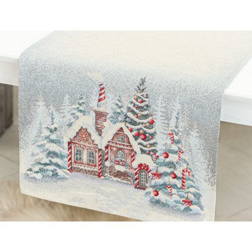 Mézeskalácsos asztali futó, 37x100 cm, ezüst lurex