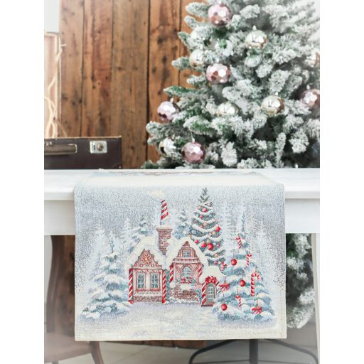 Mézeskalácsos asztali futó, 37x100 cm, ezüst lurex