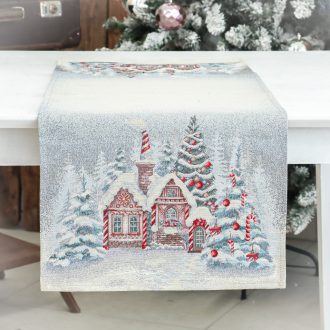 Mézeskalácsos asztali futó, 44x140 cm, ezüst lurex