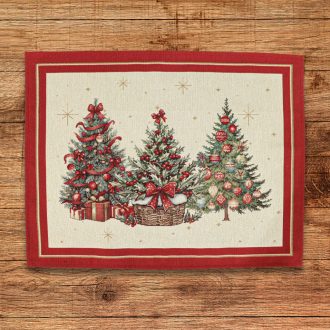   Karácsonyfás, piros szélű, ünnepi tányéralátét, arany lurex