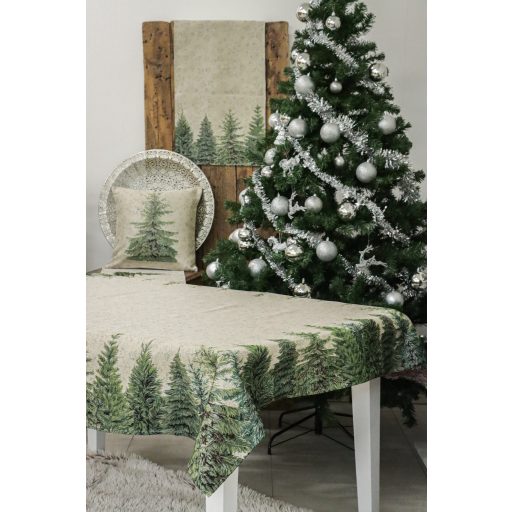 Silver forest, fenyőfás asztalterítő, 137x180 cm, ezüst lurex