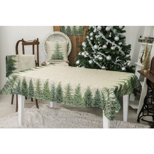 Silver forest, fenyőfás asztalterítő, 137x240 cm, ezüst lurex