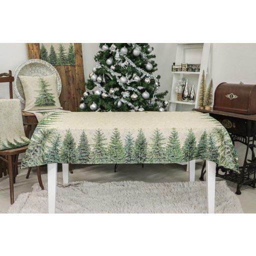 Silver forest, fenyőfás asztalterítő, 137x240 cm, ezüst lurex