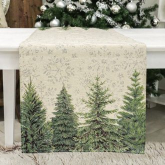   Silver forest, fenyőfás asztali futó, 44x140 cm, ezüst lurex