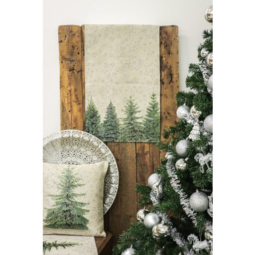 Silver forest, fenyőfás asztali futó, 44x140 cm, ezüst lurex