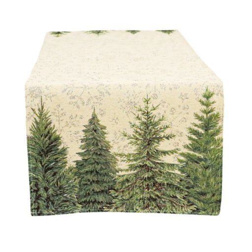 Silver forest, fenyőfás asztali futó, 44x140 cm, ezüst lurex