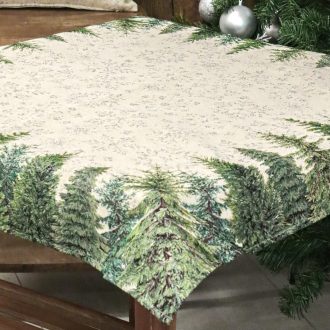   Silver forest, fenyőfás asztalterítő, 96x100 cm, ezüst lurex