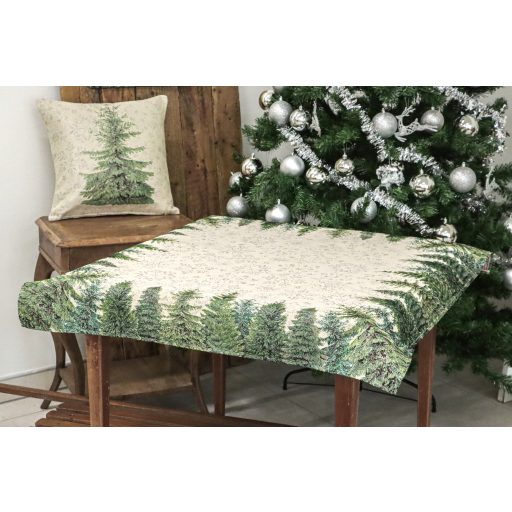 Silver forest, fenyőfás asztalterítő, 96x100 cm, ezüst lurex